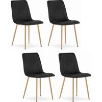 ORSARA chaise rembourrée en velours noir, pieds en métal couleur bois, dimensions 43x90x51 cm, jusqu'à 110 kg, 4 pièces, pour salon, bureau