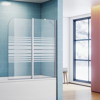 SONNI Duschkabine Badewannenaufsatz Glas Dusche 2-teilig mit Seitenteil Streifen Satinie ESG 140(B)x120(H)cm