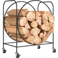 Leñero Exterior Metálico de Chimenea Soporte para Leña con Ruedas para Interior y Exterior 51x30x60 cm Negro