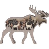 Statuette en Bois de Buis Gravée Mécaniquement Design Multicouche Décoration Naturelle Élégante Ornement Forêt Cerf
