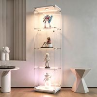 FOERPL-Vetrina a 4 ripiani in vetro per collezioni con illuminazione a LED, vetrina moderna con 4 ripiani e 1 ante, mobile verticale per collezioni autoportanti, vetrina in vetro a parete