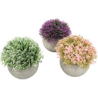 Lot de 3 mini plantes artificielles en pot, fausses plantes vertes en plastique, plantes d'intérieur décoratives rondes en pâte à papier