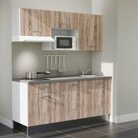 Kochnischen K30L-PT - 180 cm mit Arbeitsplatte und spüle - Holzfront - graue Laminatplatte - Edelstahl-Spüle - Kredenzen nein