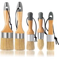 Lot de 5 pinceaux à Peinture à la Craie et à la Cire - pour projets de Peinture et de Cire - Poils de Sanglier naturels Poignées ergonomiques Peinture au Lait Pinceaux à Pochoir pour Meubles en Bois
