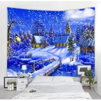 Tapisserie de village de nuit enneigée scène d'atmosphère de jour Noël décoration murale en tissu suspendu rideau en tissu suspendu