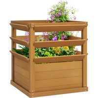 Pflanzkasten mit Rankgitter, Hochbeet mit offenem Boden, Blumenkasten aus Holz 65 x 65 x 73 cm, hellbraun