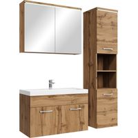 Badplaats Set Mobili Bagno Paso 80 x 40 cm - Rovere - Mobile con Specchio Contenitore e Pensile