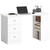 Bureau PC pour chambre et bureau avec commode et étagères en bois 120x49x72cm blanc