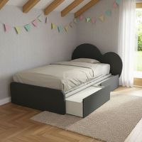 Letto a cuore 1 piazza e mezza con cassettoni - 120x190 cm - Made in Italy - Basalto