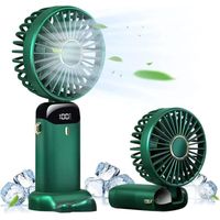1 pc Handheld Fan with Base, Mini Portable Fan USB Rechargeable, 5 Speeds and LED Display , Operated Desk Fan Foldable,Quiet Working for Office,Bedroom,Outdoor Activities and Travel (vert)