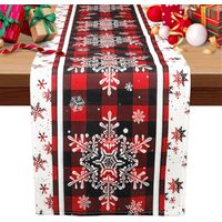 Weihnachtstischläufer, winterlicher Tischläufer mit Schneeflocken- und Büffelkaromuster für die Weihnachtsfeier, 33 x 91 cm