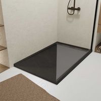 Plato Ducha Negro Efecto Piedra 90x140x5 + Rejillas Cromada y Gun Metal