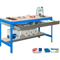 SimonRack - Werkbank-Bausatz mit Schublade 840x1200x750mm - BT-0 BOX 1200 BLAU/HOLZ
