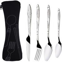 Lot de 4 Couverts de Camping, Ensemble de Couverts Transportables, Couverts en Acier Inoxydable avec Sac en Néoprène Idéal pour les Voyages et le Camping (Noir)