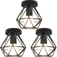 Plafoniera da Soffitto, Ø16cm Mini Diamante Gabbia, Industriale Stile, E27 Attacco per Soggiorno Sala da Pranzo Nero 3 Pezzi