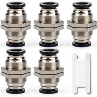 5 Pcs 10mm Bulkhead Union x 10mm Tube OD Push pour connecter Le raccord de Tube, Laiton nickelé Rapide pneumatique KPM10 Connect raccord d’air