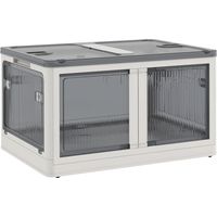 Boîte de rangement empilable avec couvercle, capacité 69 L, pliable et à roulettes, 60 x 42 x 34 cm, blanche
