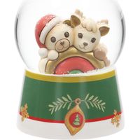 THUN - Boule de Neige con Teddy e Renna Robin con Arcobaleno in Resina, Ceramica e Vetro, Versione Grande, Linea Desideri di Natale, 10 cm