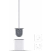 Flache Silikon-Toilettenbürste mit Halterung, tropffrei, antibakteriell, belüftet, schnelltrocknend und geruchsneutral, zur Wand- oder Bodenmontage, für Bad und WC, weiß