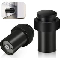 2er-Pack extra starke schwarze Türstopper aus Edelstahl – dekorativer Wandschutz aus massivem Gummi für Fußleisten – 65 mm