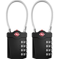 Suitcase Padlock, 4-Digit TSA Combination Padlock with Opening Alarm, Gym Cable Lock (2 Pieces, Black)