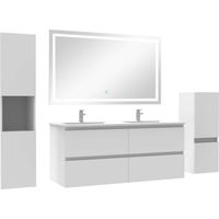 Ensemble meubles Salle de Bain 120cm double vasque + colonne + miroir LED Blanc