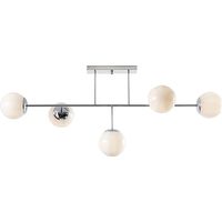 Hoko Plafoniera a 5 Luci con Diffusori in Vetro Bianco Latte e Struttura in Metallo Cromato - Attacco E14 IP20 - Rossini Group