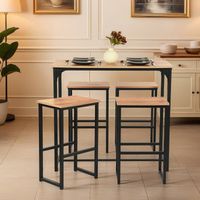 Hoher Bartisch mit 4 Hockern, Barmöbel Marmoroptik & Silberfarbener Rahmen, Multifunktional, Braun