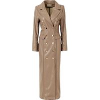 Trench-coat pour femme Printemps Automne Extra Long Faux Cuir Noir Double Boutonnage Luxe Britannique Coupe-vent