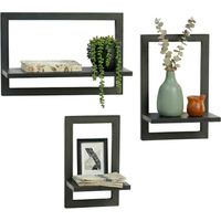 Wall Shelves Set of 3 - Floating MDF with Metal Frame