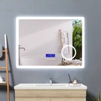 Acezanble bathroom mirror 140x80cm + 2 adjustable LED colors + anti-fog + LCD panel (Touch, Bluetooth speaker, Clock, Date, Temperature) + Magnifying mirror