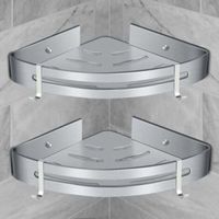 ALLIANDISCorner Shower Shelf Bathroom Shelf Without Drilling Basket Shower Storage Aluminum Wall Mounted Shower Shelf Two-piece Storage Box Matte Silver(2pcs)