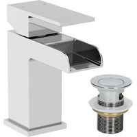 Waterfall Basin Sink Mono Mixer Tap Bathroom Slotted Waste Chrome Single Lever
