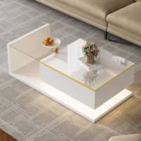 100 cm langer Couchtisch, Hochglanz-Weiß. Beistelltische, Couchtische mit Glas und LED-Effekt, Modern Design