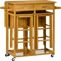 Mesa alta de bar plegable con 2 taburetes y ruedas 82,5x75,5x83,5 cm Marron