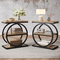 Tribesigns narrow end table with 3 shelves, wood side table with black metal frame, industrial small sofa table for living room, slim bedside(2)