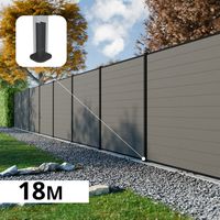 Kit Clôture Composite RIO Platines 18x1,8m - Bois composite & Aluminium - Poteaux Noir sur Platines - Brise vue