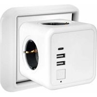 Multipresa da parete Cube con 4 prese e 3 multiprese USB, multipresa USB 7 in 1 con interruttore per casa e ufficio