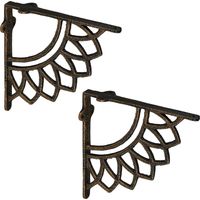 Relaxdays Shelf Brackets, Set of 2, Cast Iron, Boho Mandala Design, Angle Supports for Wall-Mounted Shelves, Bronze
