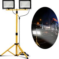 TolleTour LED Baustrahler Arbeitsleuchte 100W, LED Fluter Floodlight inkl. Stativ und 3M Kabel für Innen-und Außenbereich - 6500K Kaltweiß