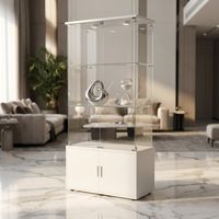 Vitrine 78.5x35x164 cm - Meuble de Rangement à 3 Niveaux avec 2 Spots LED et Serrure de Sécurité - Verre Trempé et MDF - Blanc