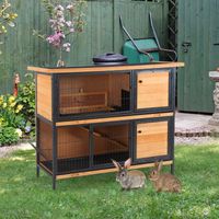 Clapier extérieur pour lapins 2 étages avec toit bitumé et 4 portes verrouillables 122 x 50 x 101 cm bois naturel noir