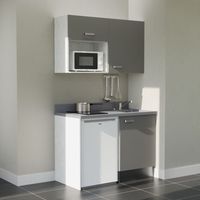 Kochnischen K07L - 120 cm - Grau - Cromo - Spüle rechts + Haushaltsgeräte weiß