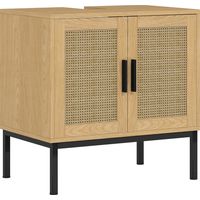 Badezimmerunterschrank, im Boho-Design, Badezimmerschrank, Rattan-Elemente, mit U-Ausschnitt, Eiche