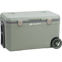 CampFeuer Kühlbox lightgreen 70 Liter mit Rädern, Rollkühlbox, isolierte Kühlbox mit Griffen, fahrbare Cooling Box, Eisbox, Mini Kühlschrank