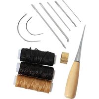 12Pcs Leather Craft Tools Kit Sewing Needles Waxed Thread Cord Stitching Awl Sewing Thimble DIY Leat