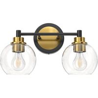Applique de salle de bain, 2 lumières avec globe en verre, douilles E27, éclairage de salle de bain, noir et or, sans ampoule