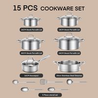 Casserole Inox, 15-Pièces Batterie de Cuisine pour Induction