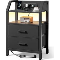 "Comodino - EcoFurnix - LED integrata - Prese e porte USB - 2 cassetti in tessuto"
