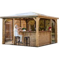 Habrita – Abri de piscine Blueterm 3,50 x 3,50 m – Bois thermochauffé – Toit en panneaux ACP – Ventelles orientables pour aération